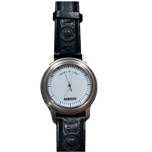 Vtg JOE BOXER Have a Nice Day Mens Watch Smiley Face Embossed Band Needs Battery